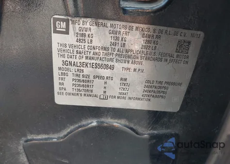 2014 Chevrolet Captiva Sport Lt from USA, damaged, VIN 3GNAL3EK1ES560849